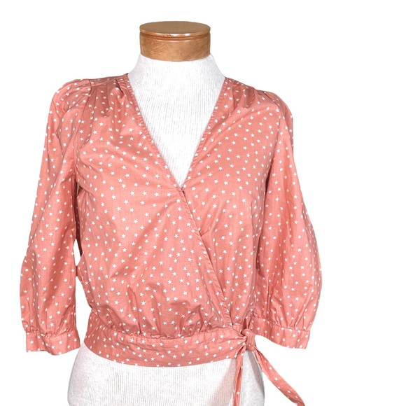 Madewell Wrap Blouse With Star Print & 3/4 Sleeves NWT SIZE XXS But Over… - Picture 1 of 15